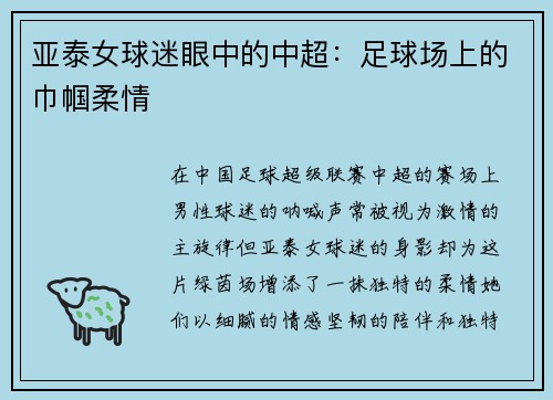 亚泰女球迷眼中的中超：足球场上的巾帼柔情
